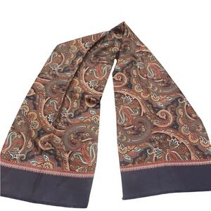 Made in Italy Mens Paisley Scarf Navy Blue Burgundy Silk Wool Blend Luxury Scarf